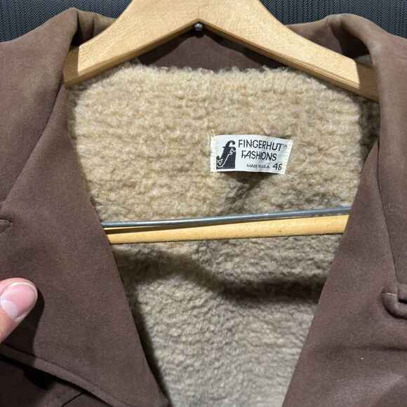 Vintage 70s Fingerhut Fashions Faux Suede Sherpa Lined Coat Mens 46 USA - HLBN - Picture 2 of 5